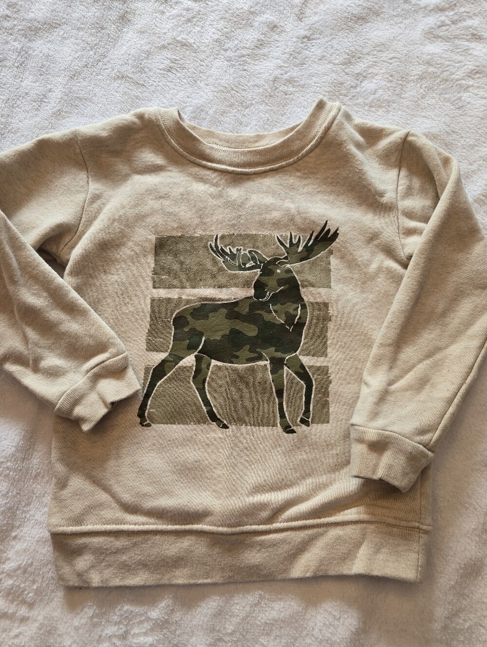 Kids Beige Moose Graphic Sweatshirt - Camouflage Print